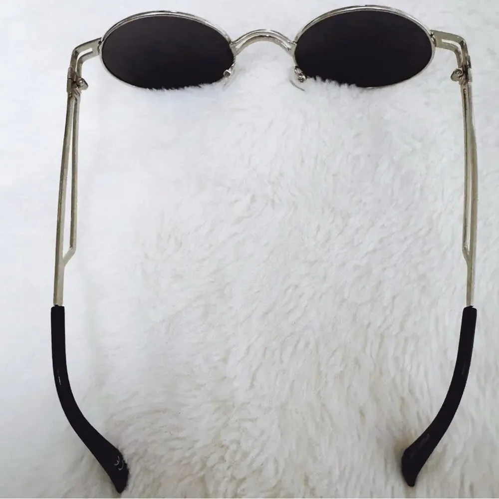 Betsy Black with Silver Rim Round Sunglasses
